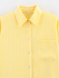 Bonnyshow  Women Oversize Yellow Striped Shirt Front Patch Pocket Long Sleeve Lapel Collar Streetwear Blouse Loose Lady Shirts