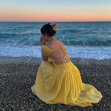 Bonnyshow  Olive Green Off Shoulder Puff Sleeve Maxi Dress Women Ruched Elastic Waist 2025 New Summer Beach Vacation Date Lady Vestidos