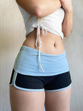 Bonnyshow Contrast Pachwork Slim Casual Shorts Women