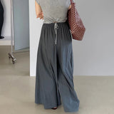Bonnyshow  Fashion Dark Gray Hanging Pants Women's Elastic High Waist Loose Wide Leg Simple Trousers Summer Spring New 7AB9363