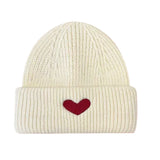 Bonnyshow Winter Warm Beanies for Women Love Heart Embroidered Knitted Hat Korean Fashion Female Crochet Woolen Hats