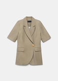 Bonnyshow  Chic One Button Women's Blazer Coat Elegant Laple Short Sleeve Shoulder Pad Pockets Jacket Female Summer Lady Commute Outwears