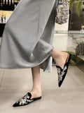 Bonnyshow  Summer New Vintage Baotou Slippers Women's Outer Wear Flat Embroidered Pointed Toe 1 Slip-on Shoes Guofeng Women's Shoes