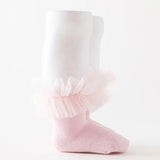 Bonnyshow Autumn Winter Baby Girls Socks Toddlers Children Knee High Socks Soft Cotton Puffy Mesh Lace Flower Kids Sock Tube Calcetines