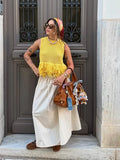 Bonnyshow  Trendy Yellow Fringe Patchwork Woman Vest Top Boho Chic Sleeveless Summer Knit Streetwear 2025 Fashion Hollow Out Casual Blouse