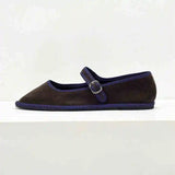 Bonnyshow  Flats Mary Jane Shoes Women 2025 Trend Velvet Casual Streetwear Ladies Shoes Canvas Buckle Strap Pointed Toe Loafers Elegant