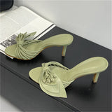 Bonnyshow  New Fashion Open Toe Narrow Band Butterfly-kont Thin Heels Women Slippers Summer Party Dress Slides Shoes