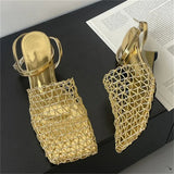 Bonnyshow  Street Style Breathable Holes Mesh Square Toe Woman Pumps Fashion Buckle Strap High Heels Mules Summer Shoes