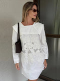 Bonnyshow  Women Solid Embroidery Hollow Out Fold Dresses Casual Vacation Ladies Full Sleeveless Above Knee Dress 2025 Summer Fashion Robe