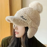 Bonnyshow Fashion Women Winter Fur Warm Windproof Hat Lei Feng Cap Fur Ear Flap Cap Buckle Warm And Thick Ear Protection Outdoor Headwear