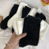 Bonnyshow Colorful Striped Socks Women Autumn Winter Mink Fleece Floor Sock Soft Thicken Plush Indoor Socks Female Fluffy Sox