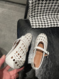 Bonnyshow  New Casual Fashionable Women's Summer Hollow Ladies Shoes Closed Toe Sandals Soft and Comfortable Ballet Flat Shoes
