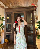 Bonnyshow  Summer Floral Dress Women Dresses Print Flowers Lace-up Female Long Dress Female Clothing