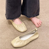 Bonnyshow  Soft Shoes Woman Flats Autumn Shallow Mouth Slip-on Square Toe Casual Female Sneakers Dress Fall New Slip on Moccasin Summer