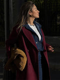 Bonnyshow Fashion Retro Long Women's Coat Solid Color Turndown Collar Double Breasted Coats Women Elegant Vintage Windproof Overcoat