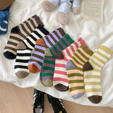 Bonnyshow Girls Striped Socks Spring Autumn Cotton Mid-tube Sock for Women Korean Style Sweat Absorption Sport Socks