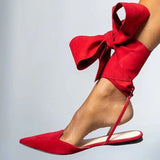 Bonnyshow  New Summer Women's European and American Pointed Sandals Ladies Large Size Red Strappy Flat Shoes