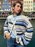Bonnyshow  Fashion Women's Colour Matching Cardigan Button O-Neck Long Sleeve Lady Top 2025 Summer Autumn Casual Female Street Outwear