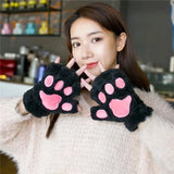 Bonnyshow Lovely Plush Cat Claw Paw Gloves Plush Mittens Warm Soft Plush Short Fingerless Fluffy Bear Gloves Costume Half Finger Gloves