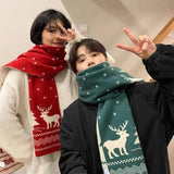 Bonnyshow Santa Claus Knitted Red Scarf Women's Autumn And Winter Warm Korean Version Student Versatile New Year Gift Scarf Couple