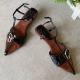 Bonnyshow  Fashion Metal Decorative Wedges Sandals Women Summer Open Toe Naked Strap Sexy Heels Elegant Slingback Pointed Toe Dress Shoes