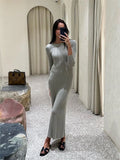 Bonnyshow  Long Sleeve Slim Knit Maxi Dress For Women High Waist Casual Fashion Elegant Party Dress Skinny Summer Female Dress