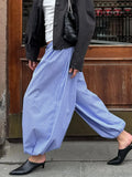 Bonnyshow  Streetwear Blue Striped Print Casual Pants Elastic Low Rise Loose Trousers y2k Aesthetic Korean Style Hippie Trousers
