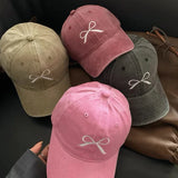 Bonnyshow Vintage Cowboy Bow Knot Baseball Caps Korean Embroidery Bow Knot Hip Hop Hat Fashion Baseball Caps Outdoor Cycling Sun Hat Women