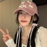 Bonnyshow Korean Bow Baseball Cap Women Y2K Pink Girls Snapback Hat Summer Adjustable Cotton Female Sun Protection Hats Gorras