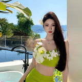 Bonnyshow  Summer New Women's Flower Crop Top & High Skirt Two Piece Set Bandage Fashion Club Birthday Party Vestitos