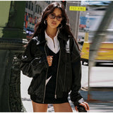 Bonnyshow Retro Leather Casual Women's Jacket Skirt Set Fashion Loose Solid Color Turndown Collar Jackets New Autumn Short Skirts Sets