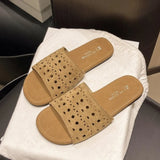 Bonnyshow  Hollow Out Flat Slippers Pu Leather High Quality Summer Sandals New Luxury Design Women's Shoes Beach Slides