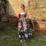 Bonnyshow  Fashion Rose Floral Print Off Shoulder Quinceanera Bralette Sexy Sleeveless Dresses 2025 Summer Beach Club Party Long Dress