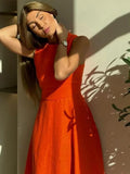 Bonnyshow  Casual Solid Cotton Women's Dress Summer O-neck Sleeveless Ankle Length Dresses Elegant Classic High Waist Female Robe 2025