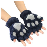 Bonnyshow Lovely Plush Cat Claw Paw Gloves Plush Mittens Warm Soft Plush Short Fingerless Fluffy Bear Gloves Costume Half Finger Gloves