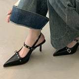 Bonnyshow  Sexy Buckle Strap Sandals Woman Pointed Toe Thin High Heels Slingbacks Fashion Party Prom Dress Ladies Shoes Zapatillas De Mujer