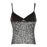 Bonnyshow Bow Lace Up Leopard Halter Tops Sexy Y2k Velvet Lace Trim V-Neck  Camisole Hotsweet Chic 2024s Clothing Streetwear