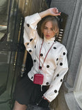 Bonnyshow  Loose Polka Dot Zipper Women's Jackets Slim Stand Collar Full Sleeve Pockets Jacket Female 2025 Autumn Fashion Lady Streetwears
