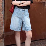 Bonnyshow  Fashion Fake 2 Piece Irregular Denim Shorts Women;s High Waist A-line Shorts Skirts Summer New 7A138