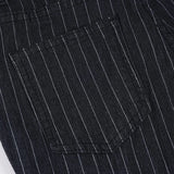 Bonnyshow  Stripe Slim Vintage Chic Jeans Zipper Pockets Fashion Low Waisted Button 90s Pants Streetwear All-match For Women