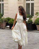 Bonnyshow  Summer 2025 Floral Print Boho Dress Women Front Lace Up Bow O Neck A-line Midi Tank Dresses Elegant Lady Vacation Party Robe