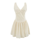 Bonnyshow  Hollow Out Embroidery Yellow Tank Dress Women V Neck Sleeveless A-line Mini Summer Dresses Holiday Party Robe