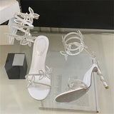 Bonnyshow  Summer Sexy Crystal Butterfly-knot Ankle Strap Women Sandals Street Style Open Toe Thin Heels Banquet Prom Shoes