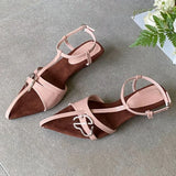 Bonnyshow  Fashion Metal Decorative Wedges Sandals Women Summer Open Toe Naked Strap Sexy Heels Elegant Slingback Pointed Toe Dress Shoes