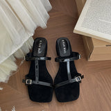 Bonnyshow  Summer Women Fashion Open Toe Slippers Casual Thick Heel Beach Vacation Slides Party Dress Shoes