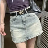 Bonnyshow  American Design Butterfly Embroidery Denim Skirt Female Summer New Slim High Waist Hot Girl A-Bag Hip Skirt Pants Skirt