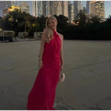Bonnyshow  Solid Halter Flower Hollow Lady Maxi Dress Backless Bodycon 2025 Summer Elegant Women Evening Gown In The Floor Lady Party Robe