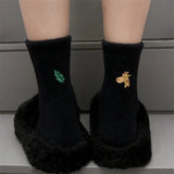 Bonnyshow Cute Cartoon Animals Fluffy Socks Winter Warm Pure Cotton Women Middle Tube Funny Socks  Girl Clothes  Accessories Funny Gift