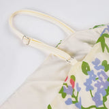 Bonnyshow  Elegant Charming Floral Print Spaghetti Strap Dress French Style Prairie Chic Ruffles Trim Knee Length Dresses Retro