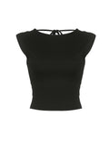 Bonnyshow Solid Tie Backless Slim Crop Top Women Basic Sexy Summer Shirts